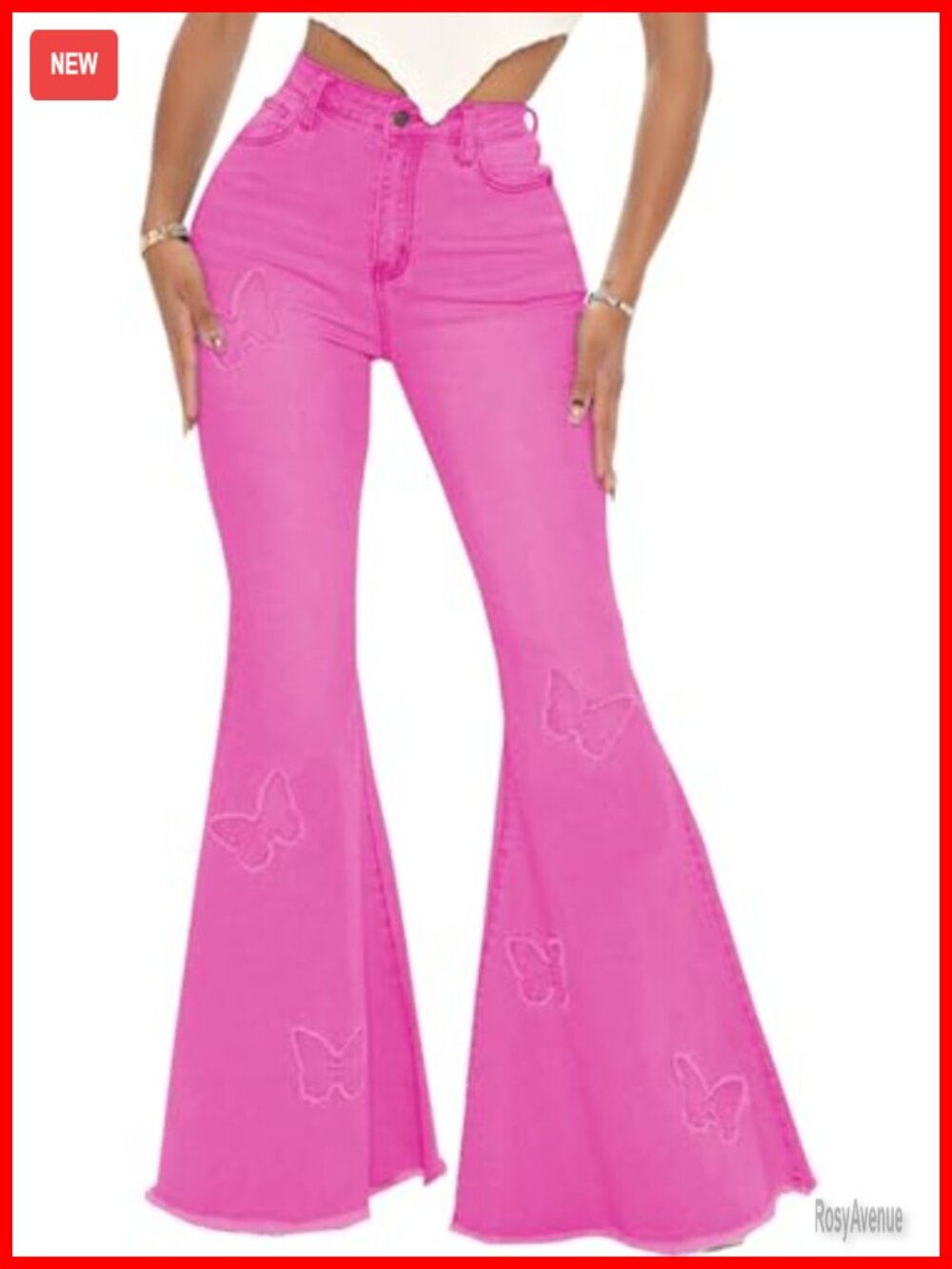 Womens High Waisted Bell Bottom Flare Jeans Stretch Denim Raw Hem